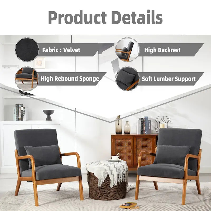 GDFStudio - Fauteuil d'appoint Olivia en velours avec cadre en bois massif et coussin confortable