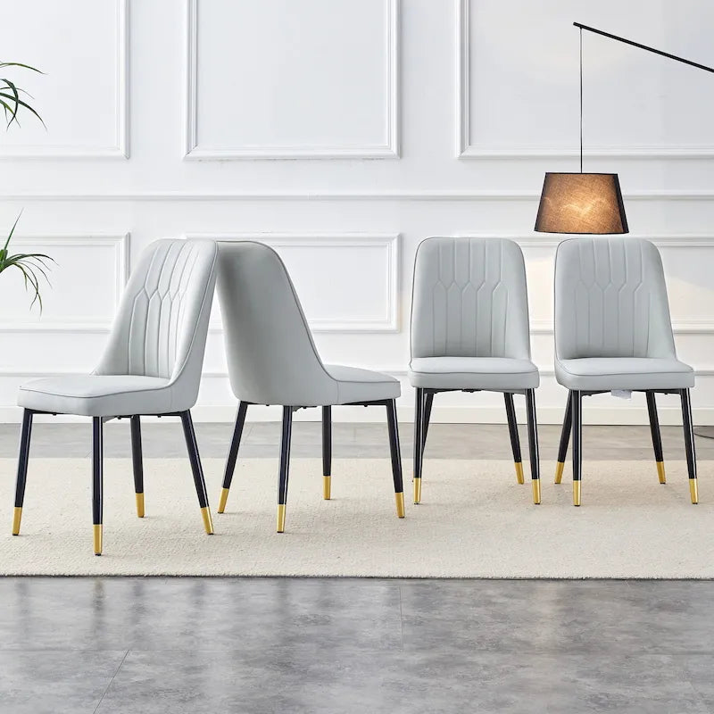 Lot de 4 chaises de salle à manger modernes avec dossier et assise rembourrés en similicuir, pieds en métal, pour salle à manger, salon et chambre à coucher