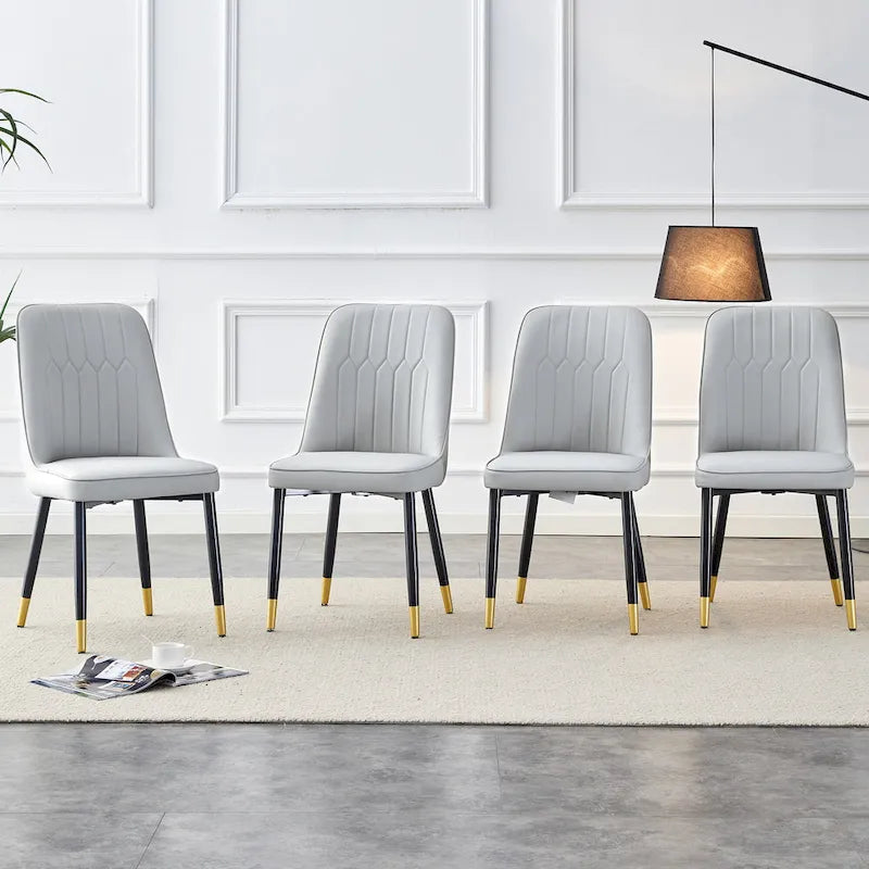 Lot de 4 chaises de salle à manger modernes avec dossier et assise rembourrés en similicuir, pieds en métal, pour salle à manger, salon et chambre à coucher