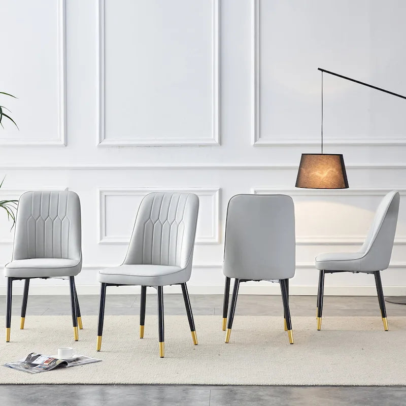 Lot de 4 chaises de salle à manger modernes avec dossier et assise rembourrés en similicuir, pieds en métal, pour salle à manger, salon et chambre à coucher