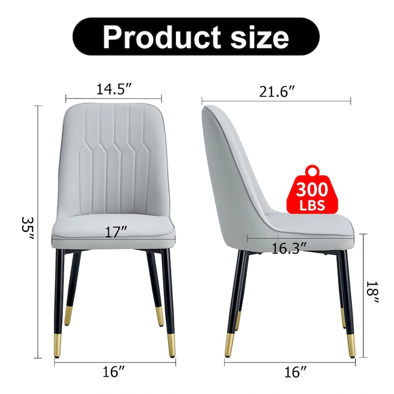 Lot de 4 chaises de salle à manger modernes avec dossier et assise rembourrés en similicuir, pieds en métal, pour salle à manger, salon et chambre à coucher