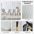 Lot de 4 chaises de salle à manger modernes avec dossier et assise rembourrés en similicuir, pieds en métal, pour salle à manger, salon et chambre à coucher