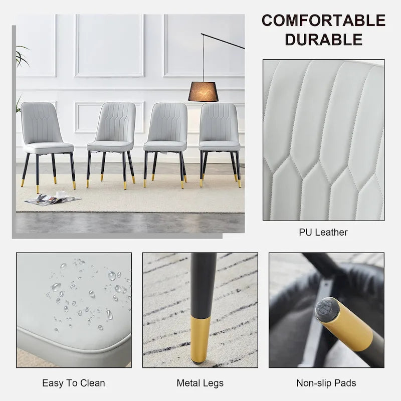 Lot de 4 chaises de salle à manger modernes avec dossier et assise rembourrés en similicuir, pieds en métal, pour salle à manger, salon et chambre à coucher
