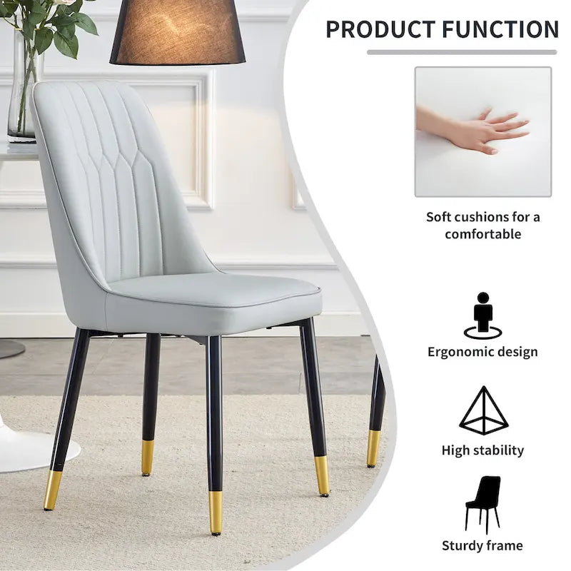 Lot de 4 chaises de salle à manger modernes avec dossier et assise rembourrés en similicuir, pieds en métal, pour salle à manger, salon et chambre à coucher