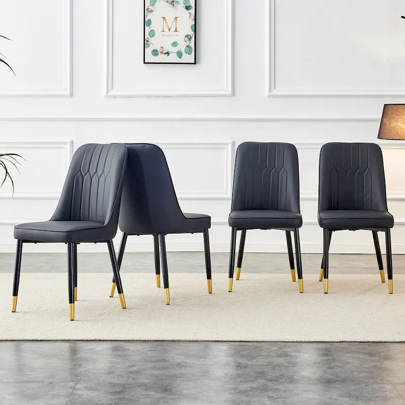 Lot de 4 chaises de salle à manger modernes avec dossier et assise rembourrés en similicuir, pieds en métal, pour salle à manger, salon et chambre à coucher