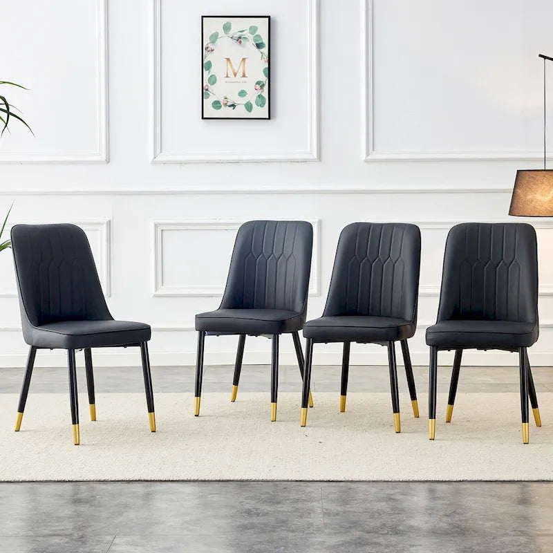 Lot de 4 chaises de salle à manger modernes avec dossier et assise rembourrés en similicuir, pieds en métal, pour salle à manger, salon et chambre à coucher