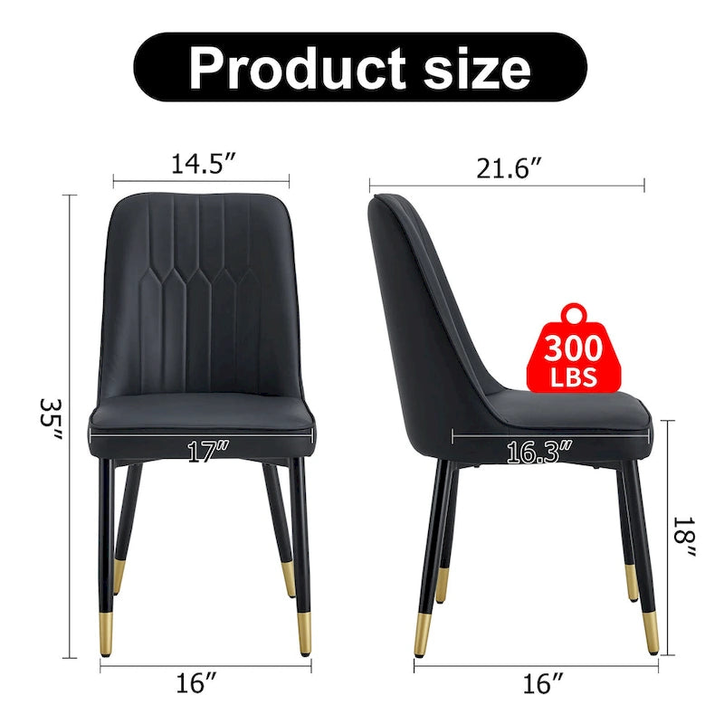 Lot de 4 chaises de salle à manger modernes avec dossier et assise rembourrés en similicuir, pieds en métal, pour salle à manger, salon et chambre à coucher