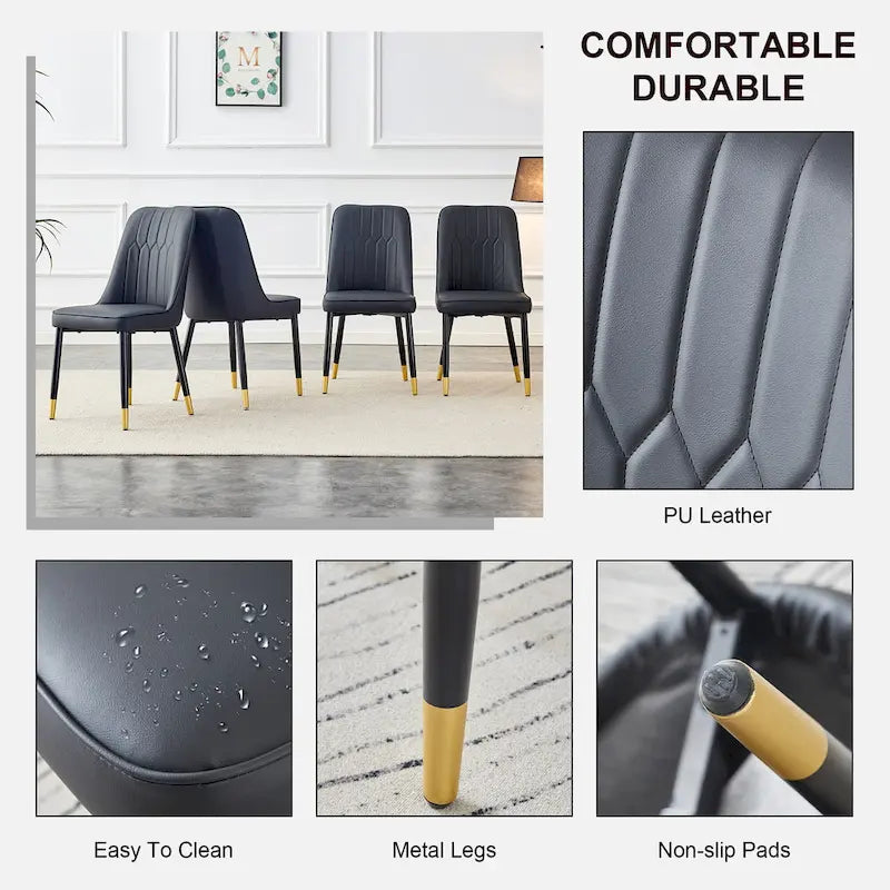Lot de 4 chaises de salle à manger modernes avec dossier et assise rembourrés en similicuir, pieds en métal, pour salle à manger, salon et chambre à coucher