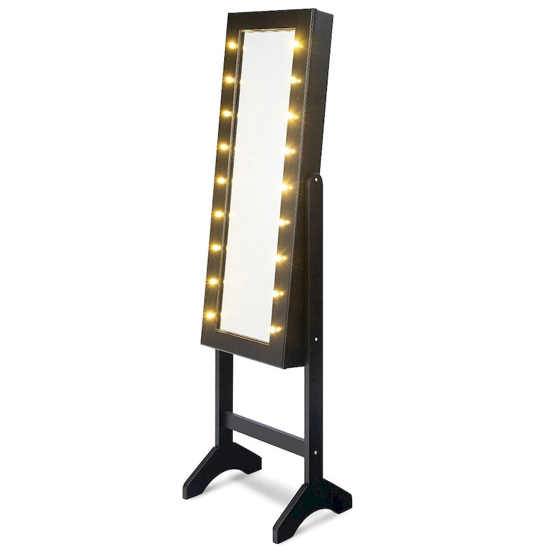 Armoire à bijoux avec miroir et 18 lumières LED, noire