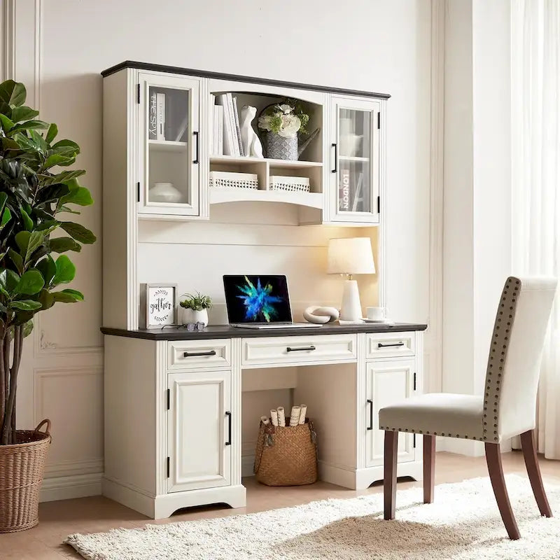 Bureau d'ordinateur de ferme avec huche, bureau d'ordinateur avec station de charge