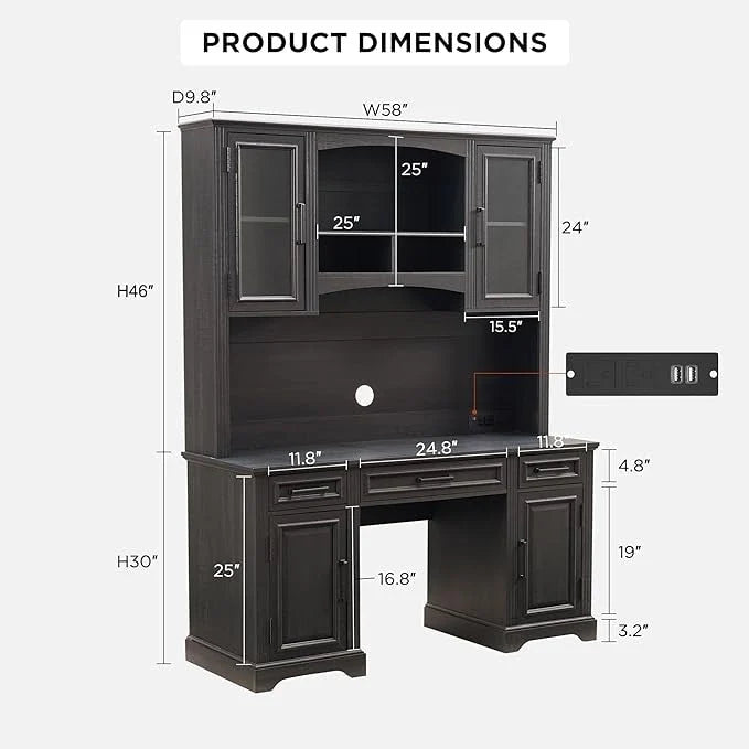 Bureau d'ordinateur de ferme avec huche, bureau d'ordinateur avec station de charge