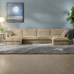156.6 Canapé d'angle 4 places en velours côtelé en forme de U avec housse amovible, assise profonde et passepoil français