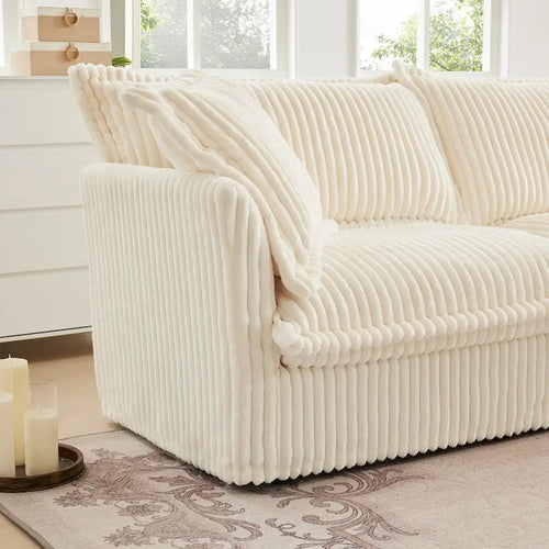 156.6 Canapé d'angle 4 places en velours côtelé en forme de U avec housse amovible, assise profonde et passepoil français