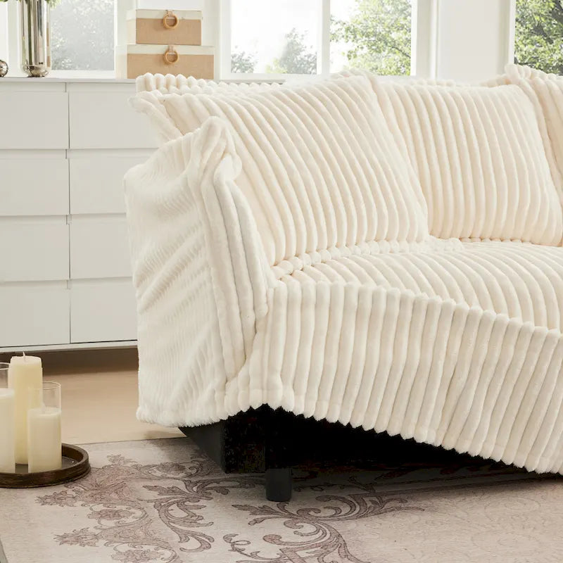 156.6 Canapé d'angle 4 places en velours côtelé en forme de U avec housse amovible, assise profonde et passepoil français
