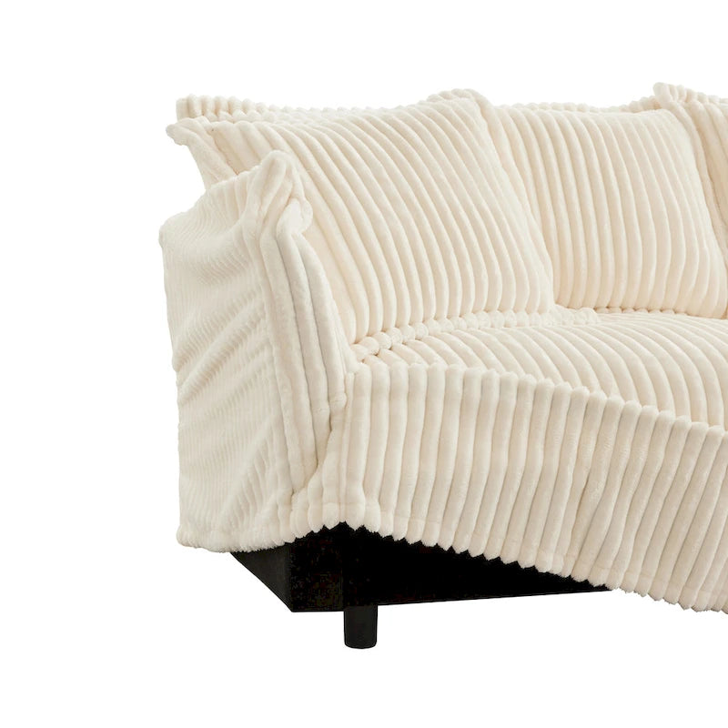 156.6 Canapé d'angle 4 places en velours côtelé en forme de U avec housse amovible, assise profonde et passepoil français