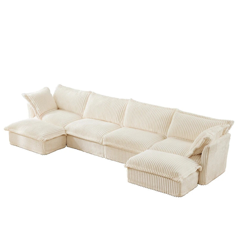 156.6 Canapé d'angle 4 places en velours côtelé en forme de U avec housse amovible, assise profonde et passepoil français
