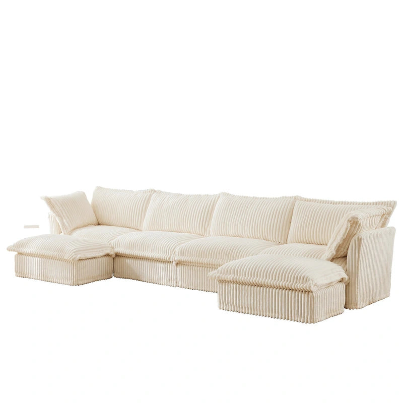 156.6 Canapé d'angle 4 places en velours côtelé en forme de U avec housse amovible, assise profonde et passepoil français