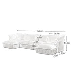 156.6 Canapé d'angle 4 places en velours côtelé en forme de U avec housse amovible, assise profonde et passepoil français
