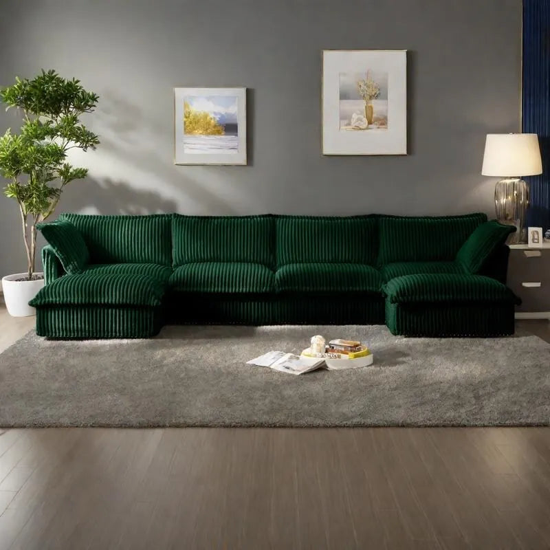 156.6 Canapé d'angle 4 places en velours côtelé en forme de U avec housse amovible, assise profonde et passepoil français