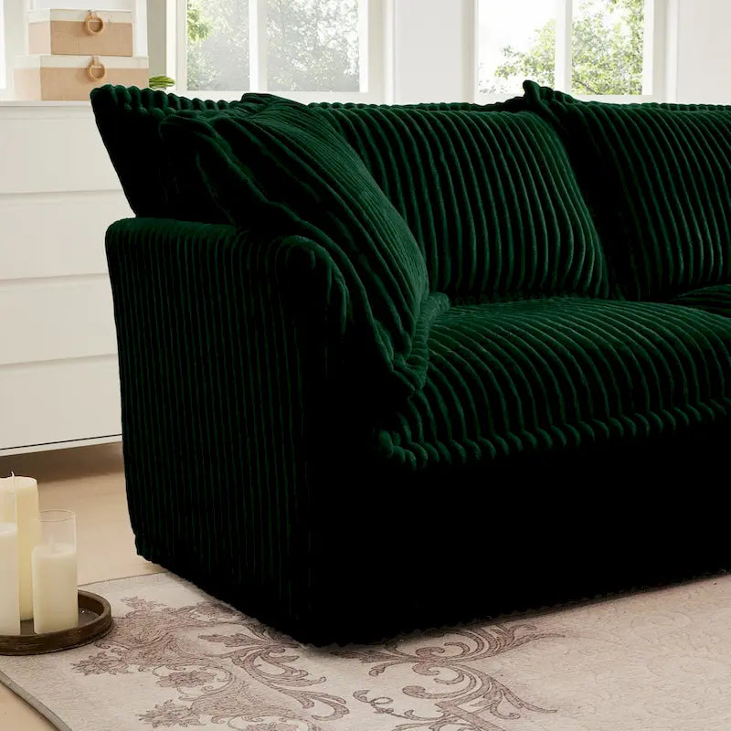 156.6 Canapé d'angle 4 places en velours côtelé en forme de U avec housse amovible, assise profonde et passepoil français