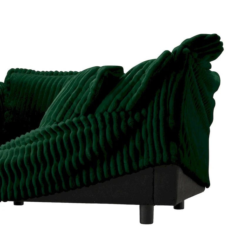 156.6 Canapé d'angle 4 places en velours côtelé en forme de U avec housse amovible, assise profonde et passepoil français