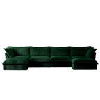 156.6 Canapé d'angle 4 places en velours côtelé en forme de U avec housse amovible, assise profonde et passepoil français