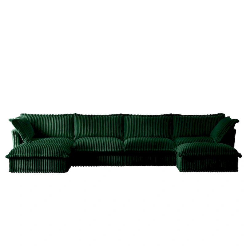 156.6 Canapé d'angle 4 places en velours côtelé en forme de U avec housse amovible, assise profonde et passepoil français