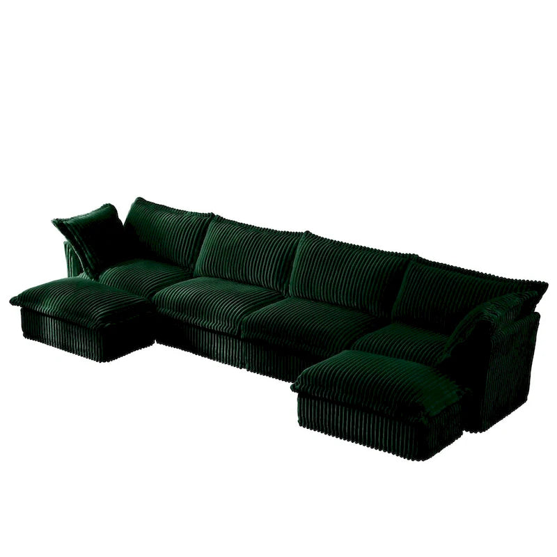 156.6 Canapé d'angle 4 places en velours côtelé en forme de U avec housse amovible, assise profonde et passepoil français
