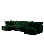 156.6 Canapé d'angle 4 places en velours côtelé en forme de U avec housse amovible, assise profonde et passepoil français