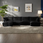 156.6 Canapé d'angle 4 places en velours côtelé en forme de U avec housse amovible, assise profonde et passepoil français