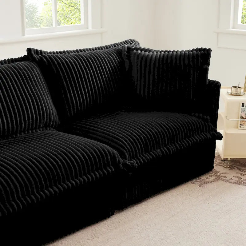 156.6 Canapé d'angle 4 places en velours côtelé en forme de U avec housse amovible, assise profonde et passepoil français