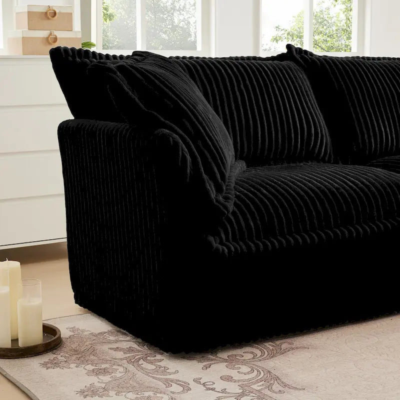 156.6 Canapé d'angle 4 places en velours côtelé en forme de U avec housse amovible, assise profonde et passepoil français