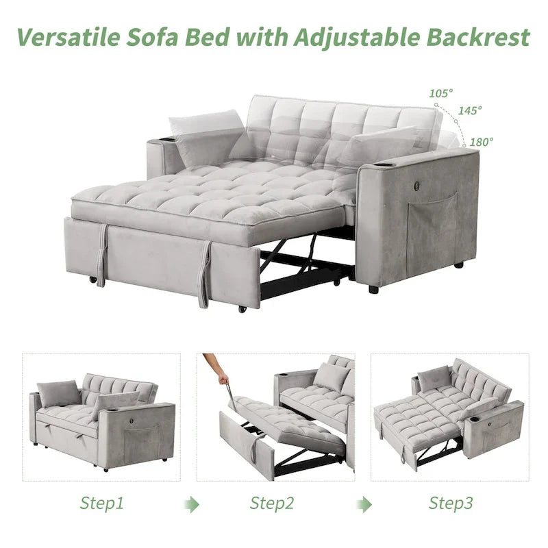 Canapé-lit multifonctionnel Roomfitters 58 4-en-1 avec porte-gobelet et port USB pour salon ou appartements