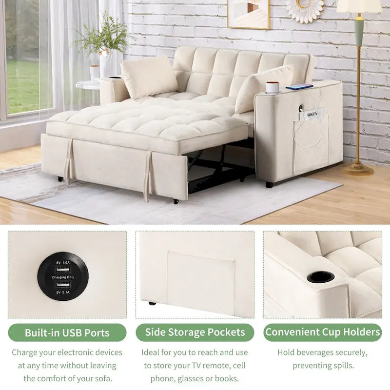 Canapé-lit multifonctionnel Roomfitters 58 4-en-1 avec porte-gobelet et port USB pour salon ou appartements