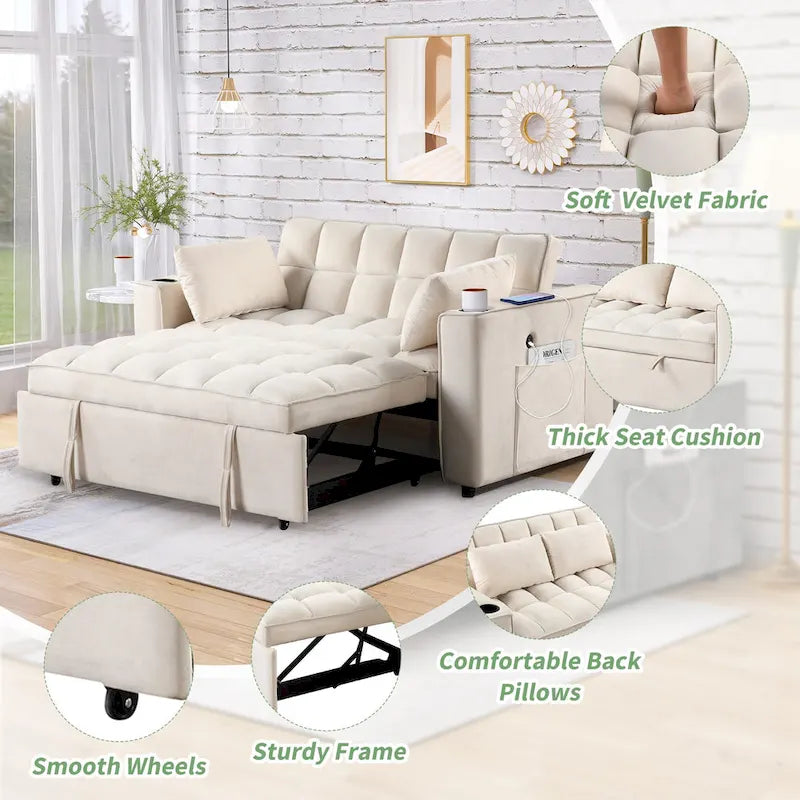Canapé-lit multifonctionnel Roomfitters 58 4-en-1 avec porte-gobelet et port USB pour salon ou appartements