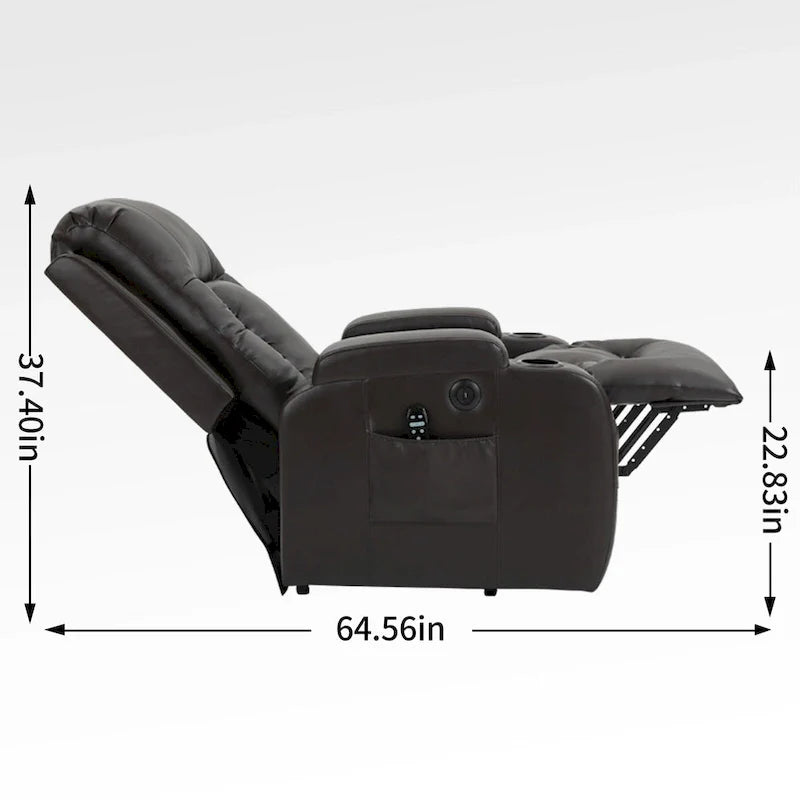 Fauteuil inclinable électrique lève-personne à position infinie avec massage et chaleur, deux ports USB, porte-gobelets, poches latérales, idéal pour les personnes âgées