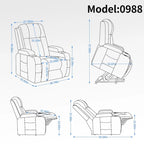 Fauteuil inclinable électrique lève-personne à position infinie avec massage et chaleur, deux ports USB, porte-gobelets, poches latérales, idéal pour les personnes âgées