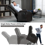Fauteuil inclinable électrique lève-personne à position infinie avec massage et chaleur, deux ports USB, porte-gobelets, poches latérales, idéal pour les personnes âgées