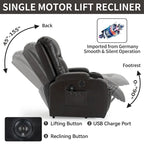 Fauteuil inclinable électrique lève-personne à position infinie avec massage et chaleur, deux ports USB, porte-gobelets, poches latérales, idéal pour les personnes âgées