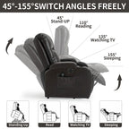 Fauteuil inclinable électrique lève-personne à position infinie avec massage et chaleur, deux ports USB, porte-gobelets, poches latérales, idéal pour les personnes âgées