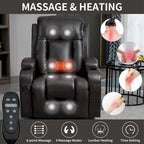 Fauteuil inclinable électrique lève-personne à position infinie avec massage et chaleur, deux ports USB, porte-gobelets, poches latérales, idéal pour les personnes âgées