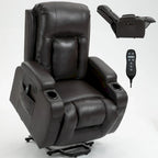 Fauteuil inclinable électrique lève-personne à position infinie avec massage et chaleur, deux ports USB, porte-gobelets, poches latérales, idéal pour les personnes âgées