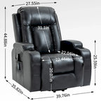 Fauteuil inclinable électrique lève-personne à position infinie avec massage et chaleur, deux ports USB, porte-gobelets, poches latérales, idéal pour les personnes âgées