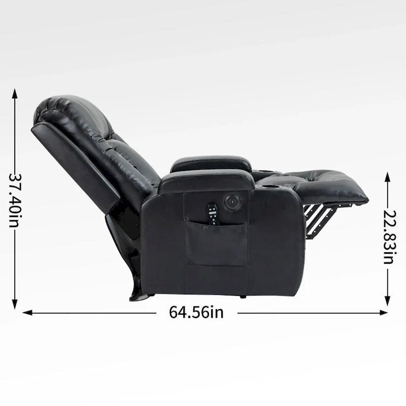 Fauteuil inclinable électrique lève-personne à position infinie avec massage et chaleur, deux ports USB, porte-gobelets, poches latérales, idéal pour les personnes âgées