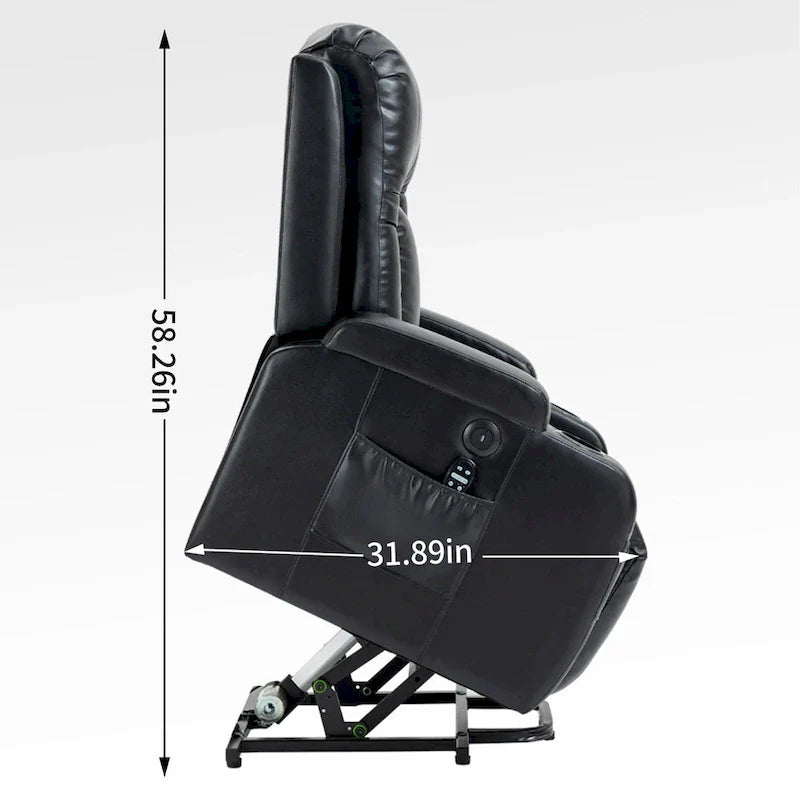 Fauteuil inclinable électrique lève-personne à position infinie avec massage et chaleur, deux ports USB, porte-gobelets, poches latérales, idéal pour les personnes âgées