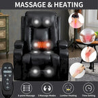 Fauteuil inclinable électrique lève-personne à position infinie avec massage et chaleur, deux ports USB, porte-gobelets, poches latérales, idéal pour les personnes âgées