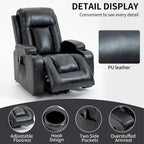 Fauteuil inclinable électrique lève-personne à position infinie avec massage et chaleur, deux ports USB, porte-gobelets, poches latérales, idéal pour les personnes âgées