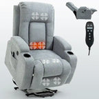 Fauteuil inclinable électrique lève-personne à position infinie avec massage et chaleur, deux ports USB, porte-gobelets, poches latérales, idéal pour les personnes âgées