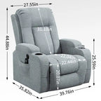 Fauteuil inclinable électrique lève-personne à position infinie avec massage et chaleur, deux ports USB, porte-gobelets, poches latérales, idéal pour les personnes âgées