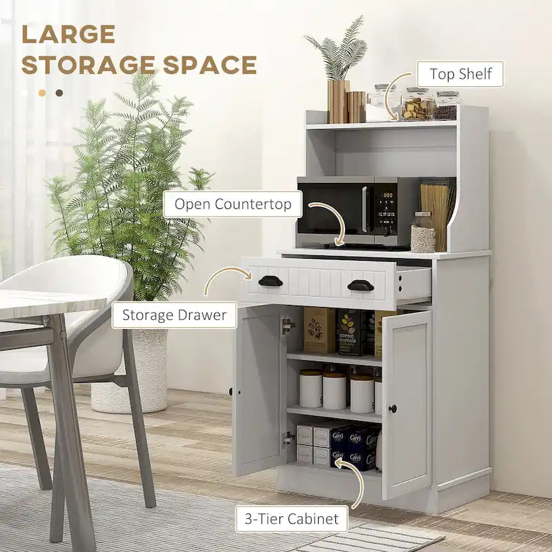 Meuble micro-ondes avec tiroir de rangement (tabouret non inclus)
